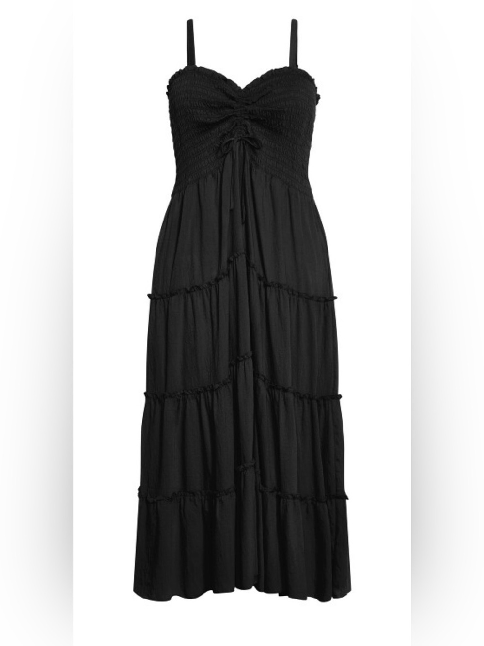 City Chic Black Smocked Maxi Dress with Tiered Skirt